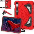 for Samsung Galaxy Tab S10 Lite 5G/ S10 FE/ S9 FE/ S9/ S8/ S7 Case (10.9''/11''), Shockproof Drop Protective Cute Cover for Kids Boys w/Pencil Holder Stand Carrying Shoulder Strap, Red Black