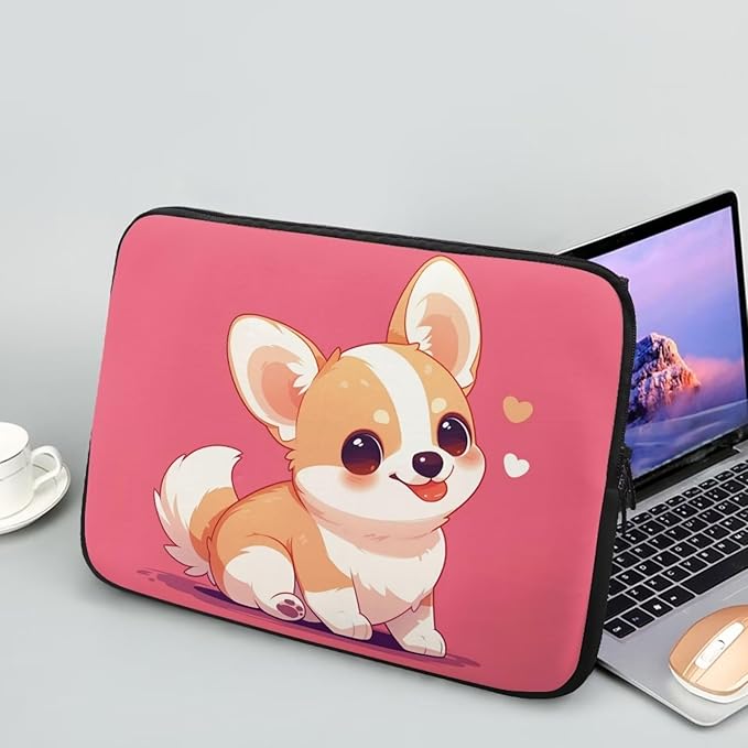 Cute Corgi Laptop Sleeve for Women Girls 15 Inch Laptop Accessories with Versatile Uses Lap Top Case Portable Computer Sleeve Laptop Pouch Ideal Gifts for Holidays Pink