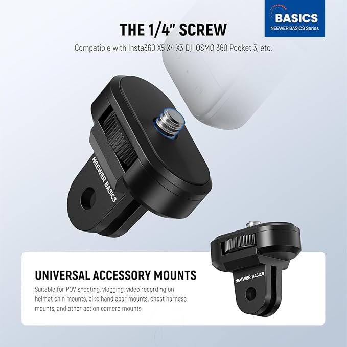 NEEWER 3 Pack Tripod Mount Adapter Kit Compatible with Insta360 DJI OSMO 360 Pocket 3 Action Camera for POV Video Recording, 1/4"-20 to 2 Prong Conversion Screw Parts Accessories, GP-92