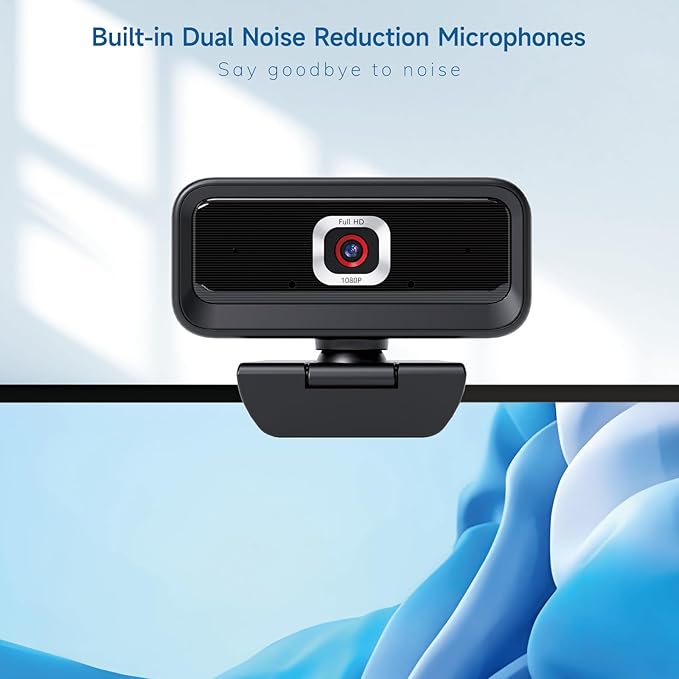 Webcam for PC, Computer Camera for Desktop, 1080P Webcam with Tripod,USB Web Cam, 2 Noise Reduction Mics, Built-in Privacy Cover,Plug&Play