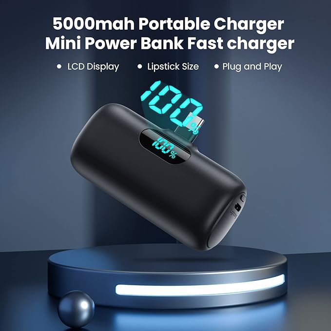 [2-Pack] Mini Portable Charger 5000mAh Power Bank,3A PD USB C Cell Phone Portable Power, LCD Display Battery Pack Compatible with iPhone 17/17 Air/16/16 pro/15/15 pro Max/Android/Samsung/Moto/LG etc