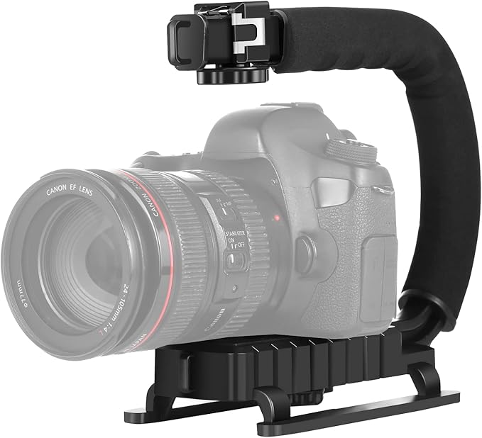 PULUZ Video Action Handheld Stabilizer, U/C Shape Video Action Stabilizing Handle Grip with Cold-Shoe Mount for All Camera Action Camera Camcorder and Smartphones
