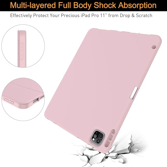 Soke for iPad Pro 11 Case (M2) 2022/2021/2020 with Pencil Holder - [Full Body Protection + Apple Pencil Charging + Auto Wake/Sleep], Soft TPU Back Cover for 2022 iPad Pro 11 inch(Pink)