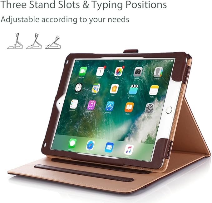 ProCase for iPad 9.7 Inch iPad 6th/5th Generation Case 2018 2017/iPad Air 2/Air 1 Case, Premium PU Leather Folio Corner Protection Multi-Angle Viewing Stand Cover with Front Pocket Pen Loop -Brown