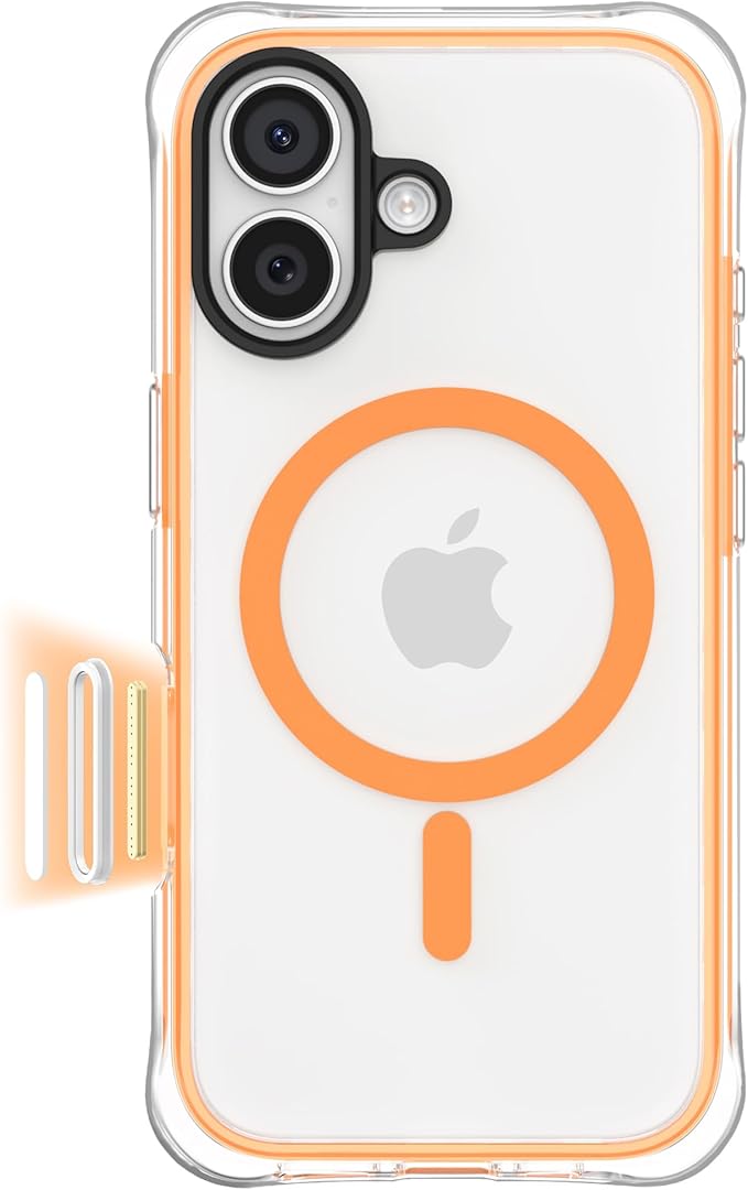 ORNARTO Air Case for iPhone 17 Clear | Military-Grade Drop Protection | Camera Control Button | Compatible with MagSafe | Built-in Air Phone Cover - Orange