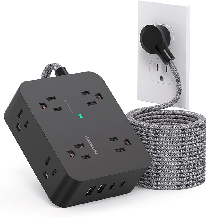 Extension Cord 25 Ft, HANYCONY Surge Protector Power Strip with 8 Outlets 4 USB Ports(2 USB C), Long Cord, Wall Mount, Desk USB Charging Station for Home Office College Dorm Room Essentials