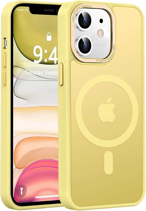 Newfuture Designed for iPhone 11 Case with Strong Magnetic [13 FT Military Drop Protection] [Compatible with Magsafe] Slim Translucent Matte Shockproof with Anti-Fingerprint Phone Case, Yellow