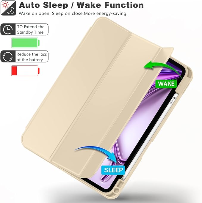 ZryXal New iPad Air 13 Inch Case M3 2025/M2 2024 with Pencil Holder, Trifold Stand Smart Case with Soft TPU Back,Auto Wake/Sleep(New Champagne Gold)