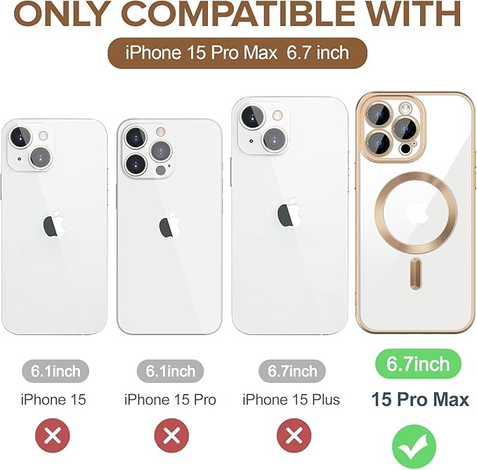 Hython Magnetic Clear for iPhone 15 Pro Max Case with Camera Lens Protector [Compatible with MagSafe] Plating Edge Slim Soft TPU Cover Protective Phone Case for 15 Pro Max 6.7", Matte Desert Brown