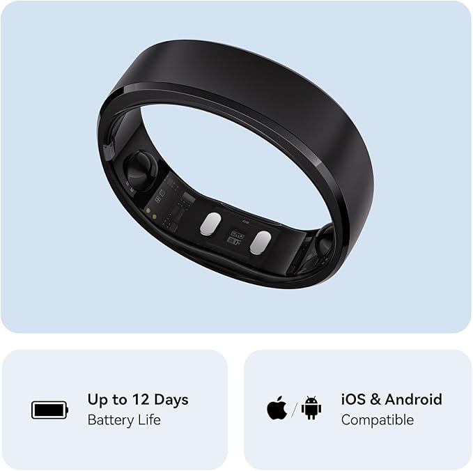 RingConn Gen 2, World’s First Smart Ring with Sleep Apnea Monitoring, No APP Subscription, 12-Day Battery Life, Stress/Heart Rate/Women's Health Tracker, Android & iOS Compatible (Black, Size 11)