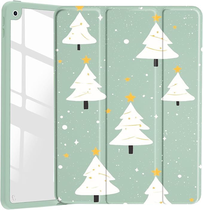 JOYLAND Cute Christmas Tree Case for iPad mini 7th(A17 Pro) 2024 / Mini 6th Generation 8.3" 2021,Clear Transparent Acrylic Hard Back Green Case with Pencil Holder Trifold Stand Tablet Cover