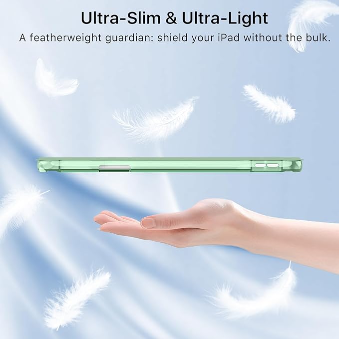 MoKo for iPad Air 11 inch Case (M4/M3/M2) 2026/2025/2024, iPad Air 5th/4th Gen 10.9 inch Case 2022/2020 with Pencil Holder, Slim Light Trifold Cover with Hard PC Translucent Back Shell, Matcha Green