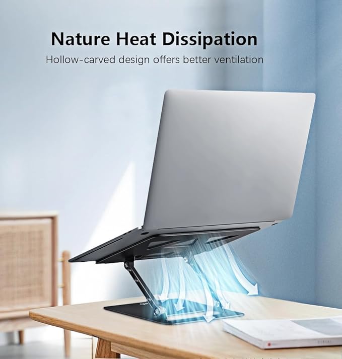 Aoviho Adjustable Laptop Stand for Desk, Portable Laptop Stand Holder and Riser, Foldable Aluminum Notebook Computer Stand for MacBook Air Pro HP Lenovo Dell Samsung Chromebook, 10-15.6 inch, Black