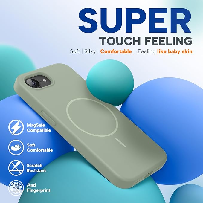 Miracase Magnetic for iPhone 17e Case & iPhone 16e Case, [Soft Anti-Scratch Microfiber Lining], Compatible with MagSafe, Silicone Shockproof Drop Protection Phone Case for iPhone 17e/16e, Patina Green
