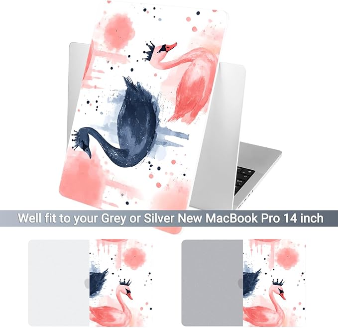 Batianda for MacBook Pro 14 Inch Case 2026-2021 Release M5 M4 M3 M2 M1 Pro/Max, 1.2mm Slim Graphic Hard Shell Cover with Keyboard Cover, Screen Protector 4-in-1 Bundle, Swan