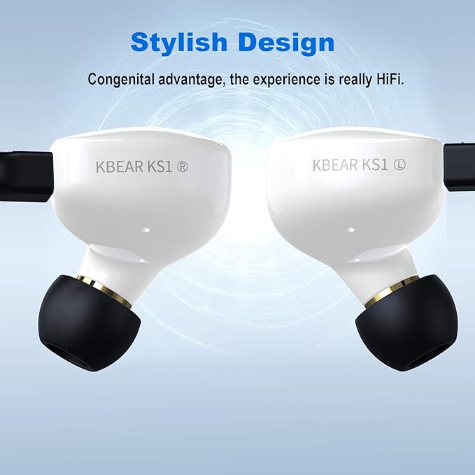 YINYOO KBEAR KS1 in Ear Monitor Bass Earbuds Wired Earbuds,Clear Sound Stereo Headphones, Vocals Forwards High Resolution Noise Canceling Earphones, Dual Magnectic Circuit Dynamic Detachable Cable