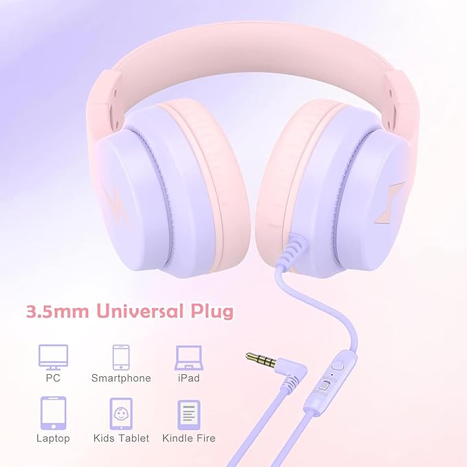 Candy Bila 2 Pack Kids Headphones, Wired Headphones for Kids Over Ear with Microphone, 85/94dB Volume Limiter Headphone for Girls Boys, Foldable Headphone for Learning & Entertainment