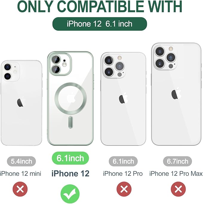 Hython Magnetic Clear for iPhone 12 Case with Camera Lens Protector [Compatible with MagSafe] Luxury Plating Edge Slim Soft TPU Cover Protective Phone Case for iPhone 12 6.1", Matte Mint