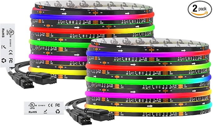 BTF-LIGHTING WS2811 Smart IC RGB FCOB COB LED Strip, UL Listed 720LEDs/m High Density Color Chasing Uniform Light, DC12V 32.8FT 12mm Width Black PCB for Home Party DIY Decor(No Adapter or Controller)