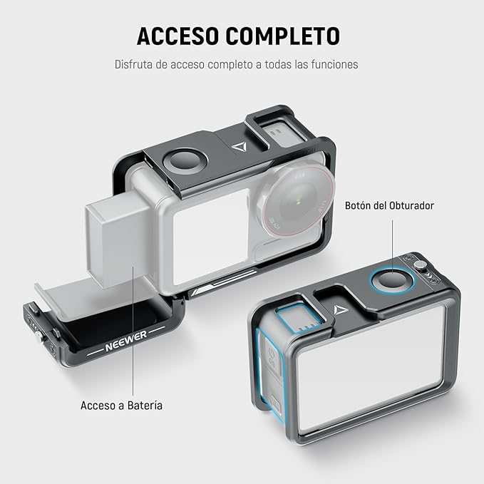 NEEWER Cage and Side Handle Kit Compatible with DJI Osmo Action 5 Pro / 4/3, Vlogging Protective Metal Video Rig with Magnetic Adapter Mount, Cold Shoe Shutter Extender Bar, Dark Gray, AC014+AC034