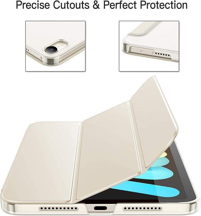 JETech Case for iPad mini (A17 Pro, 2024 Model, 7th Generation) / mini 6 (2021 Model, 6th Generation), Slim Stand Hard Back Shell Smart Cover with Auto Wake/Sleep (Starlight)