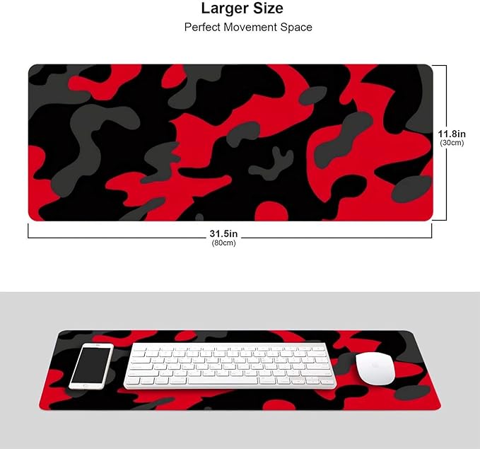 Red and Black Camo Camouflage Gaming Mouse Pad Large XL Long Extended Pads Big Mousepad Keyboard Mouse Mat Desk Pad Home Office Decor Accessories for Computer Pc Laptop