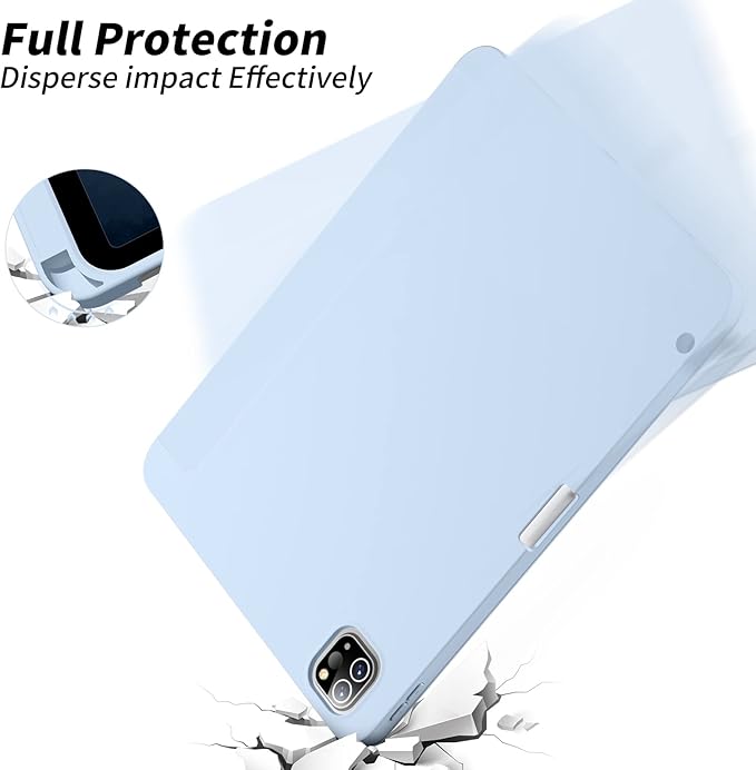 Aoub New iPad Pro 12.9 Case 6th Generation 2022 / 5th Gen 2021/ 4th Gen 2020 with Built-in Pencil Holder, Auto Wake/Sleep, Slim Stand Soft Back Shell Smart Cover for iPad Pro 12.9 Inch, Sky Blue