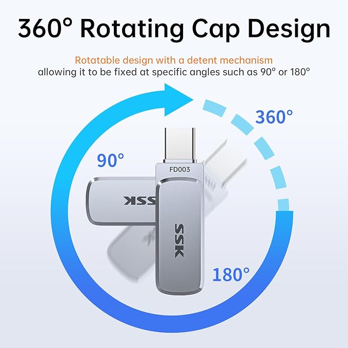 SSK 64GB Dual USB Flash Drive USB C Thumb Drive, up to 240 MB/s Type-C and USB-A 3.2 FlashDrive Memory Stick, Zinc Pendrive for iPhone 15/16Pro/Win/Android OTG with Water, Dust, and Drop Resistance