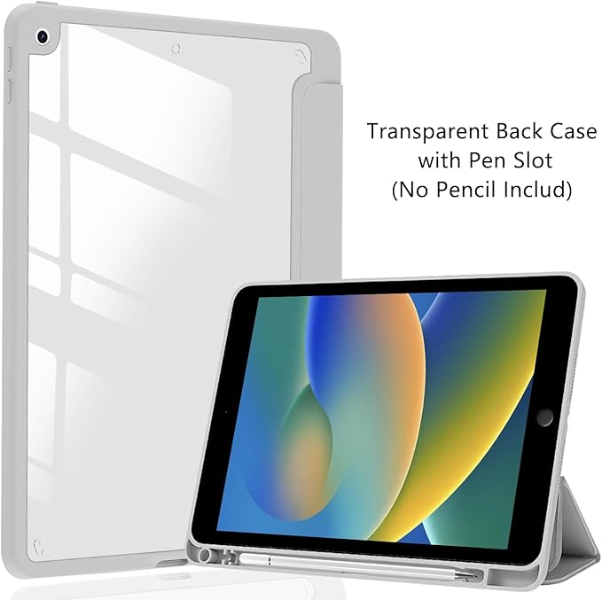 JOYLAND Cute Ribbon Bowknot Case for iPad Air 11 Inch M3(2025) / M2(2024), iPad Air 5th(2022) / 4th (2020) Gen 10.9 Inch, Girly Clear Hard Back Grey Case with Pencil Holder Trifold Stand Tablet Cover