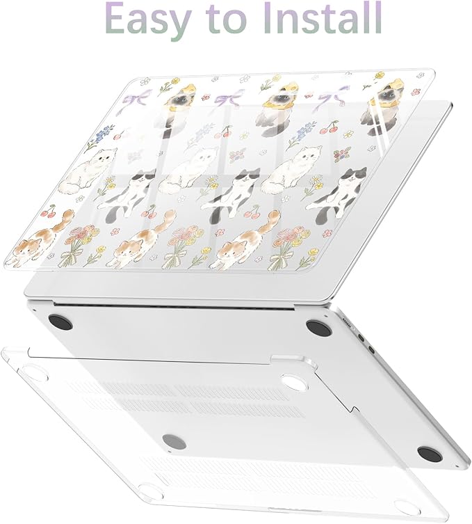 Compatible with MacBook Pro 13 inch Case M2 2025, 2024-2016 A2338 M1 A2251 A2289 A2159 A1989 A1708 A1706, Cute Cat Kitten Flower Protective Hard Shell Clear Cover for Mac Pro 13