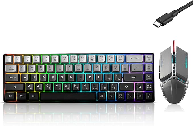 Guiheng Wired 60% Gaming Keyboard and Mouse Combo, Ultra-Compact 61 Keys RGB Backlit Mini Keyboard, Lightweight 3200 DPI Optical, Wired Gaming Set for Windows,PC, MAC PS5 Xbox Gamer(Gradient Grey)