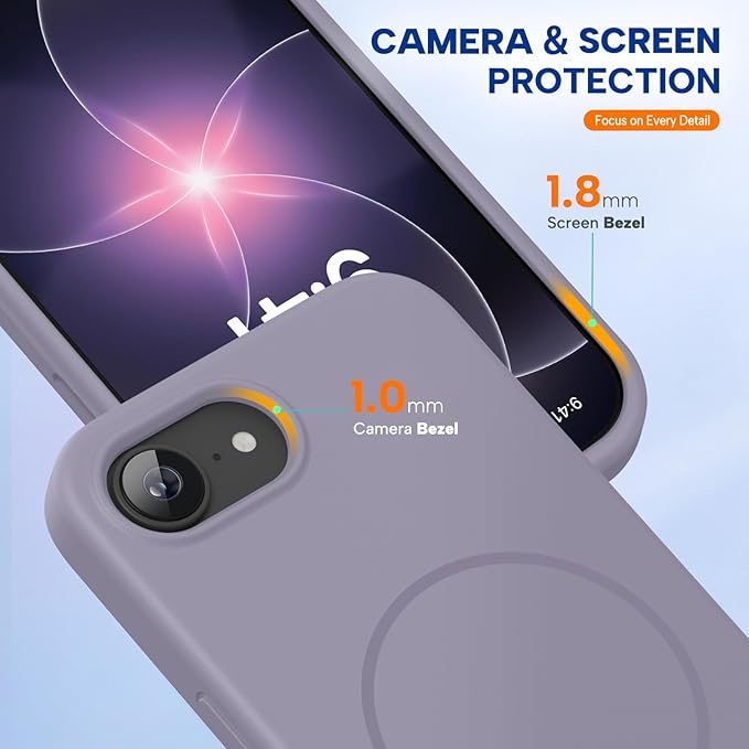 Miracase Magnetic for iPhone 17e Case & iPhone 16e Case, [Soft Anti-Scratch Microfiber Lining], Compatible with MagSafe, Silicone Shockproof Protection Phone Case for iPhone 17e/16e, Lavender Gray