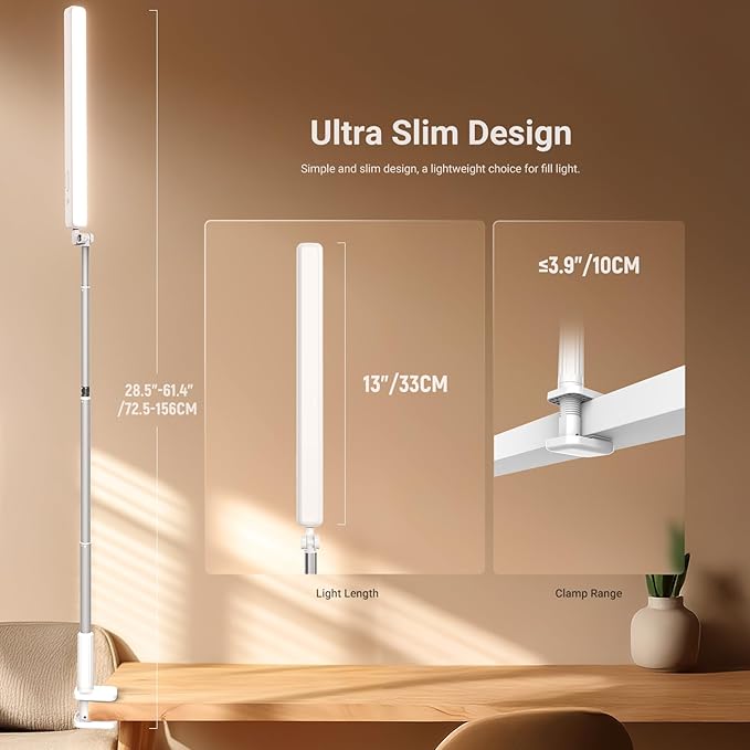 NEEWER Entry Level Version 5W Desktop Overhead LED Light, 62" Foldable Bi Color Rechargeable Selfie Fill Lighting CRI85 with Desk Clamp Stand/3600mAh for TikTok YouTube Video Recording Streaming, N45