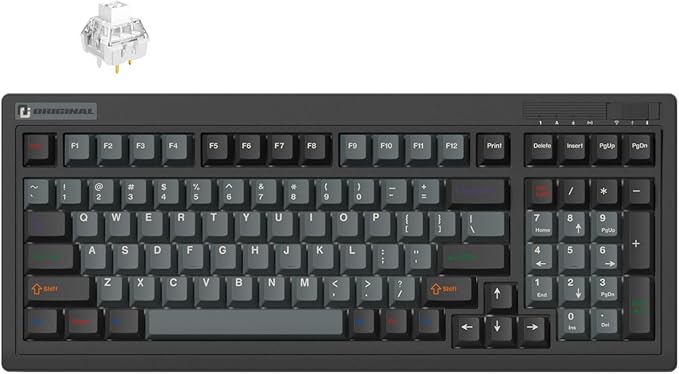 FL·ESPORTS OG98 Retro Mechanical Keyboard Wireless 2.4GHz/Bluetooth 5.0/USB-C, 96% Gasket Mount Hot Swappable Gaming Keyboard, PBT Keycaps, 4000mAh for Mac/PC -Tactile Switches | Black