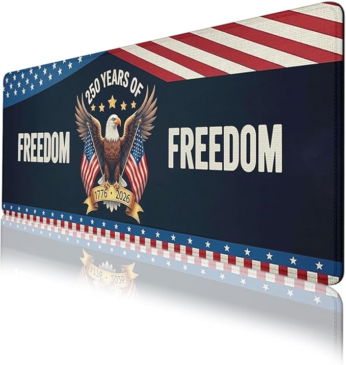 250 Years of Freedom Gaming Mouse Pad Desk Pad Bald Eagle America Flag USA MousepadLaptop Keyboard Mat Desk Pad Office Home Decor for Women Girl 31.5"x11.8"