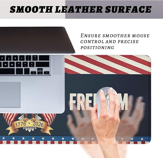 250 Years of Freedom Gaming Mouse Pad Desk Pad Bald Eagle America Flag USA MousepadLaptop Keyboard Mat Desk Pad Office Home Decor for Women Girl 31.5"x11.8"