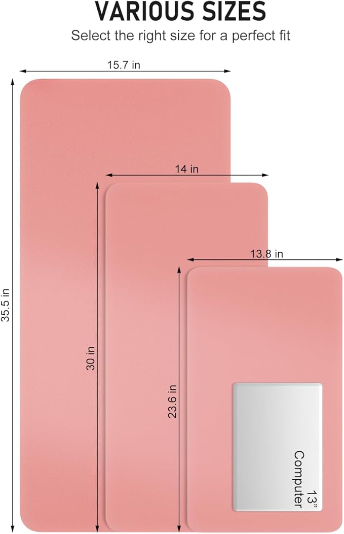 Desk Pad, 35.5" x 17" PU Leather Non-Slip Desk Mat Large Mouse Pad for Desktop, Waterproof Laptop Computer Writing Mat for Office, Home, Work, Gaming, Flower Pink