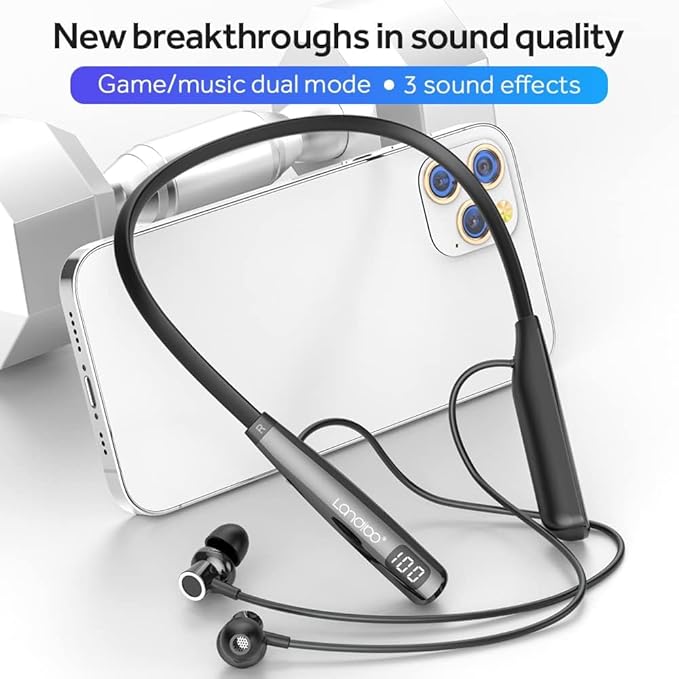 LANDIBO Wireless Waterproof Sports Earphones with 100 Hours of Playback time, Bluetooth Earphones with Microphone, in Ear Noise Reduction, Used for Gym Running and Exercise (Y10)