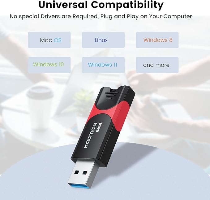 KOOTION Flash Drive 64 GB USB 3.0 Flash Drive Thumb Drive Retractable 64G Memory Stick Ultra High Speed USB Stick Rugged Jump Drive with LED Indicator for Data Storage and Transfer