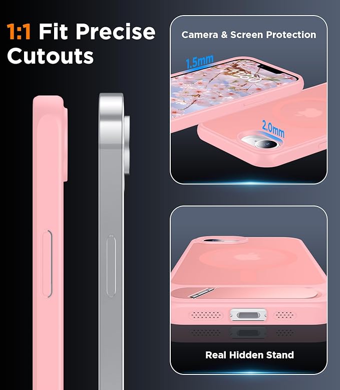 Magnetic Compatible with iPhone 16E Case, [Built-in Invisible Kickstand][Compatible with MagSafe][Military Grade Shockproof] Slim Translucent Matte Case for iPhone 16E 6.1" 2025