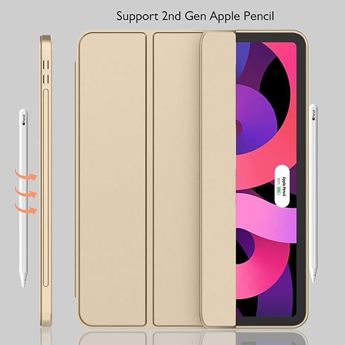 iMieet iPad Air 11 Inch Case M4/M3/M2(2026/2025/2024), iPad Air 5th/4th Generation Case 2022/2020 10.9 Inch with Pencil Holder,Trifold Stand Smart Case with Soft TPU Back(Champagne Gold)