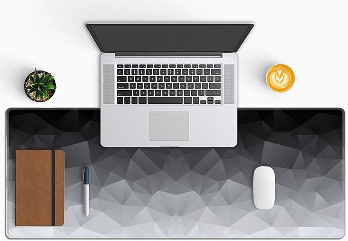 White Grey Geometric Extended Big Mouse Pad Large,XL Gaming Mouse Pad Desk Pad,31.5x11.8inch Long Computer Keyboard Mouse Mat Mousepad with 3mm Non-Slip Base and Stitched Edge for Home Office Work