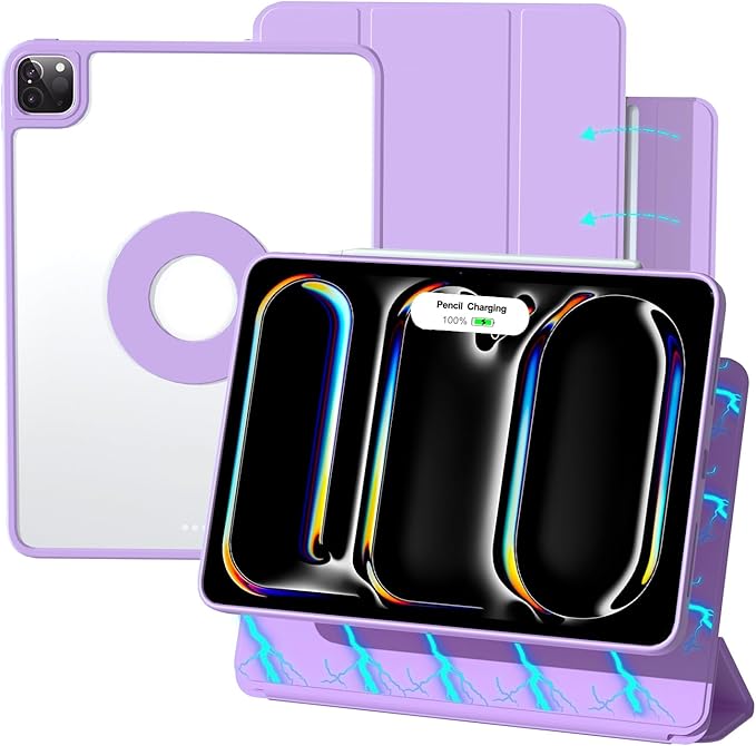 ZENLU iPad Pro 11" M4 M5 Case with Removable Magnetic Folio Cover, Premium PU Leather, Multiple Angles Stand, Pencil Slot Charging Support, Full Protective Case for iPad Pro 11" 2025 2024 (Purple)