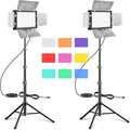 EMART LED Photography Lighting, Studio Light with 53inch Adjustable Tripod Stand and 9 Color Filters, 4 PCS Baffles, for Video Recording, Game Streaming, YouTube-2 Packs