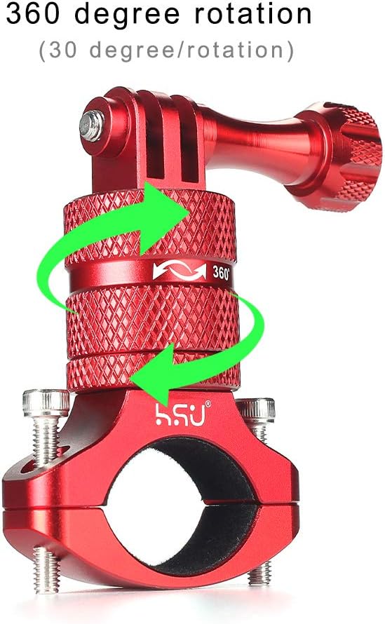 HSU Bike Handlebar Mount for Gopro Hero 13/12/11/10/9/8/7/6/5/4 AKASO Campark Osmo Action 3/4 and Other Action Cameras, 360 Degrees Rotary Motorcycle Mount (Red)