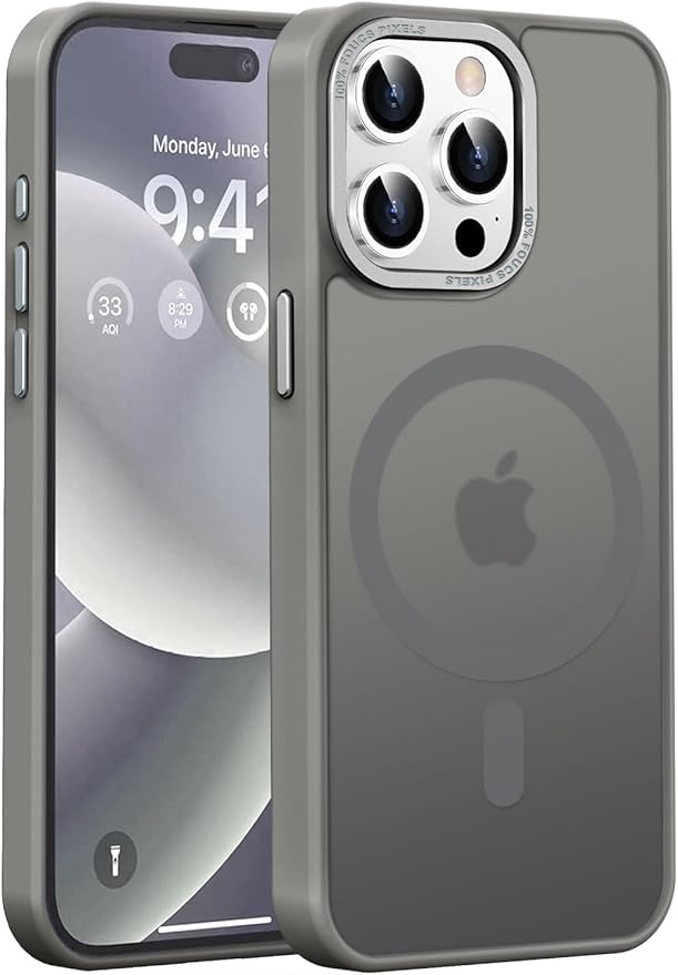 Newfuture Magnetic for iPhone 15 Pro Case [Compatible with Magsafe] [Military Grade Drop Protection] Translucent Matte Anti-Fingerprint Shockproof Phone Case for iPhone 15 Pro 6.1 inch, Titanium Gray