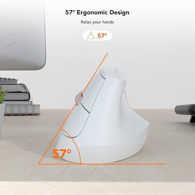 KYSONA EM18 Wireless Ergonomic Vertical Mouse, Ergo Design, Bluetooth Cordless Mouse for Medium/Large Hands, Silent Click, 5-Level Adjustable DPI, Carpal Tunnel Mice for Computer/PC/Mac/Laptop, White