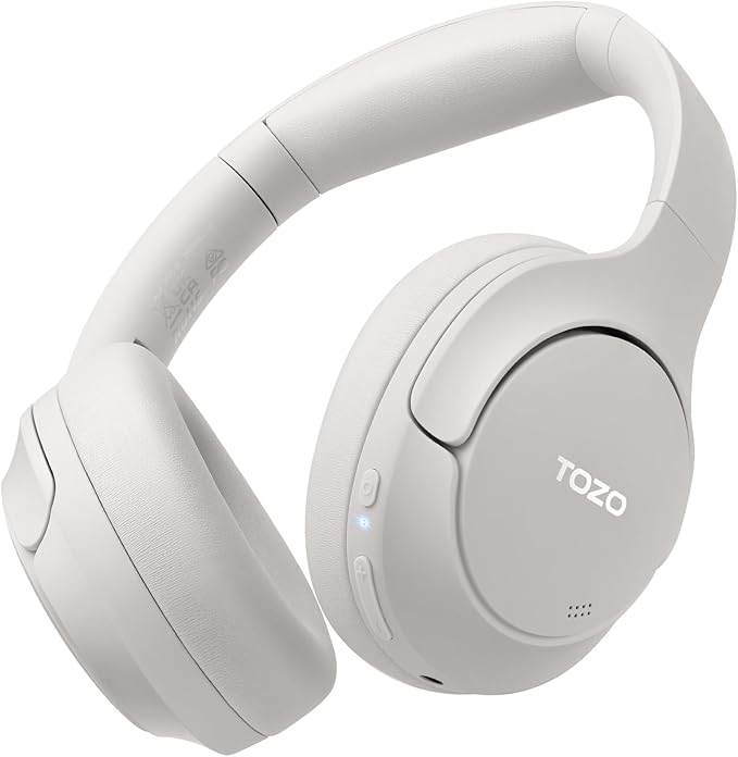 TOZO HT2 Hybrid Active Noise Cancelling Headphones, Wireless Over Ear Bluetooth Headset, 60H Playtime, Hi-Res Audio Custom EQ via App Deep Bass Comfort Fit Ear Cups, for Home Office Travel