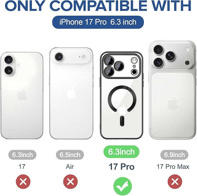 Hython Magnetic Clear for iPhone 17 Pro Case with Camera Lens Protector [Compatible with MagSafe] Luxury Plating Edge Slim Soft TPU Cover Protective Phone Case for iPhone 17 Pro 6.3", Matte Black