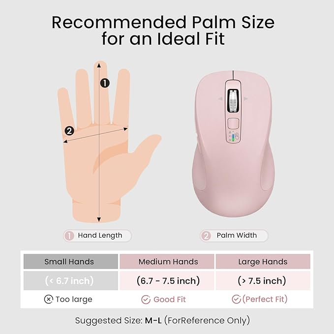 CITLLA Wireless Bluetooth Mouse (USB + BT1 + BT2), Full Size Mouse, 4-Way Scrolling, Multi-Device Silent for Computer, Laptop, iPad, MacBook (Pink)